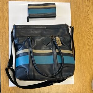 Coach Navy Blue Leather Bag with Matching Wallet